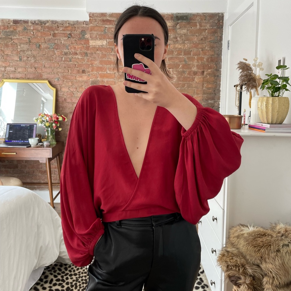 UO Silence + Noise Faux Wrap Blouse